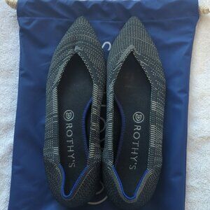 Rothy's Charcoal and Black pointed toe Flats with blue trim